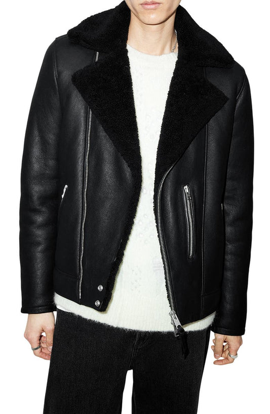 Xena Shearling Lined Leather Biker Jacket AllSaints