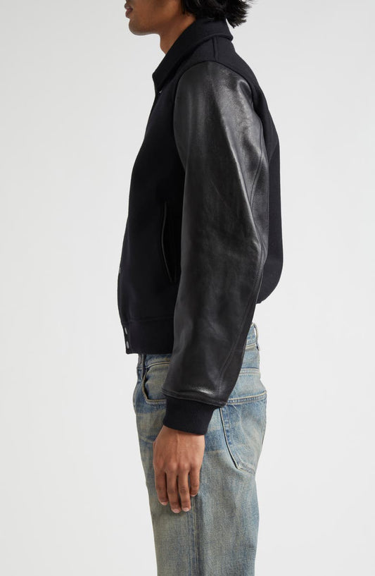 Wool Blend & Leather Varsity Jacket John Elliott