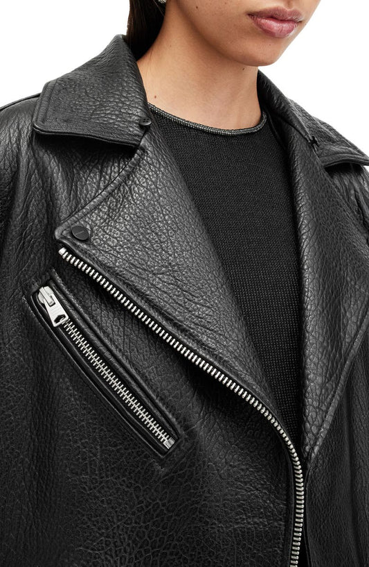 Vendra Relaxed Fit Leather Biker Jacket AllSaints