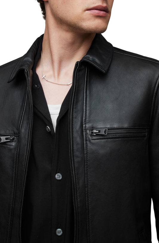 Luck Slim Fit Leather Jacket AllSaints