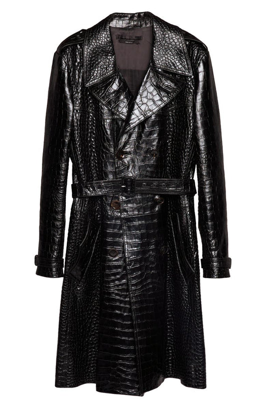 Belted Double Breasted Croc Embossed Leather Trench Coat TOM FORD