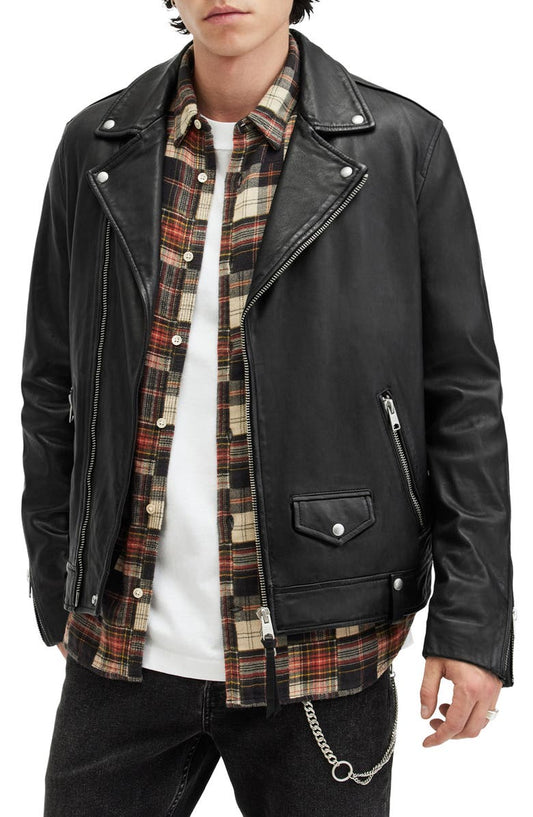 Milo Asymmetric Zip Leather Biker Jacket AllSaints