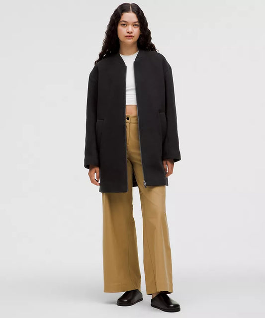 Relaxed-Fit Zip-Front Wool Coat