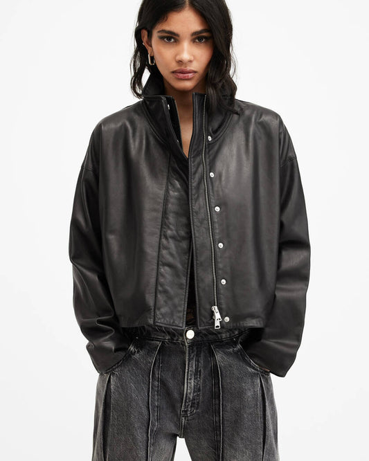 Ryder Funnel Neck Leather Jacket All Saints