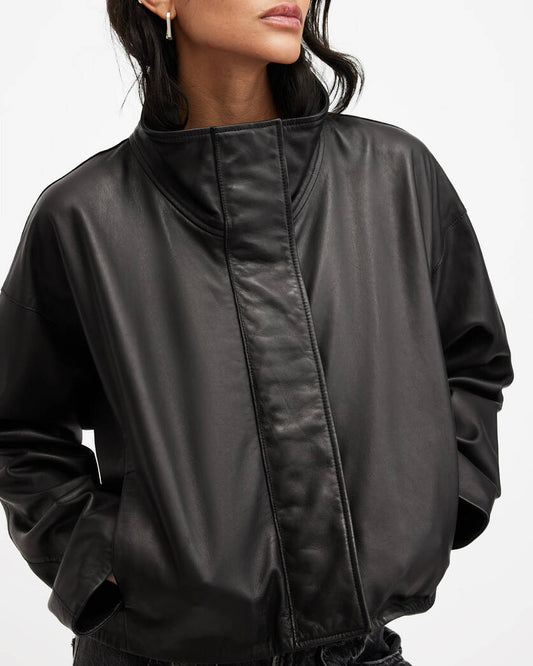 Ryder Funnel Neck Leather Jacket All Saints