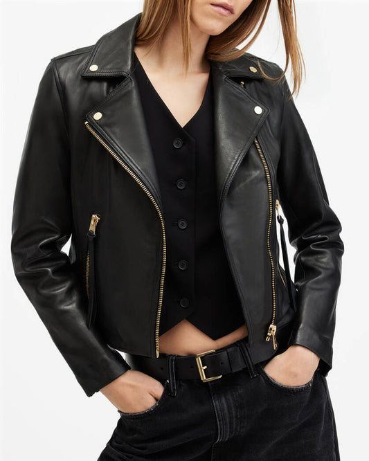 Dalby Slim Fit Leather Biker Jacket All Saints