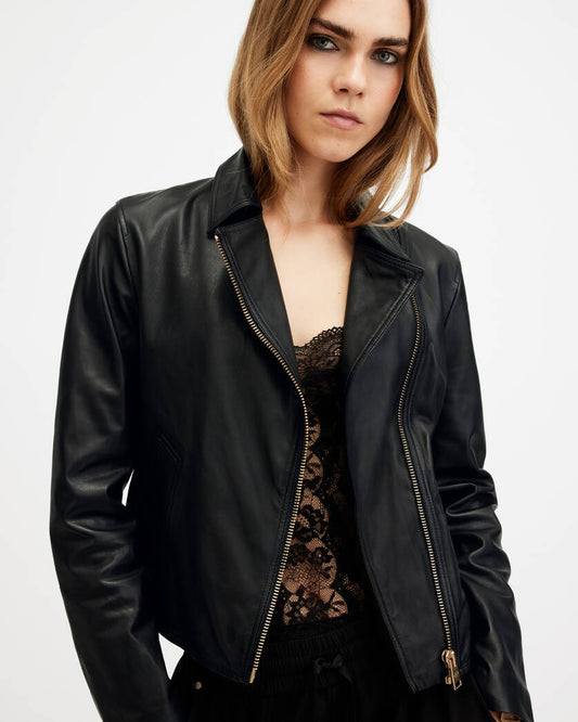 Vela Slim Fit Leather Biker Jacket All Saints