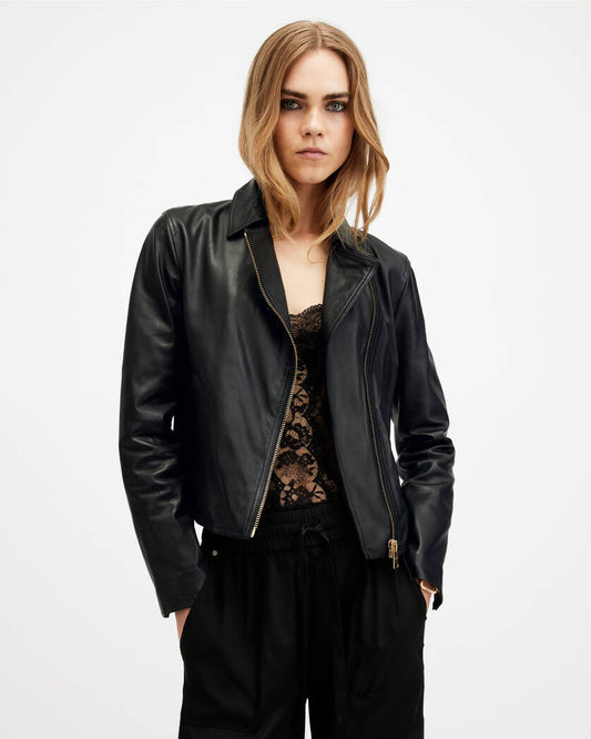 Vela Slim Fit Leather Biker Jacket All Saints