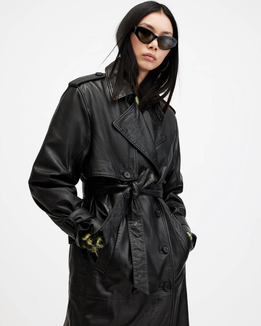 Hendry Relaxed Fit Leather Trench Coat All Saints