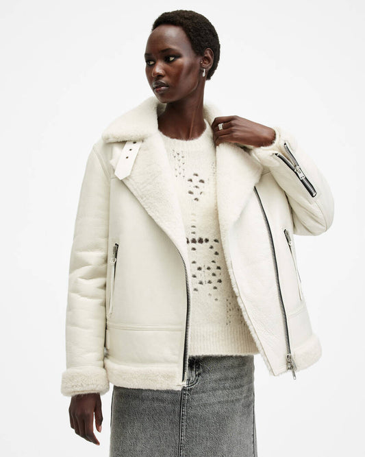 Sola Oversized Shearling Biker Jacket All Saints