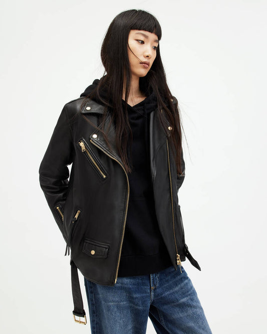 Billie Leather Oversized Biker Jacket All Saints