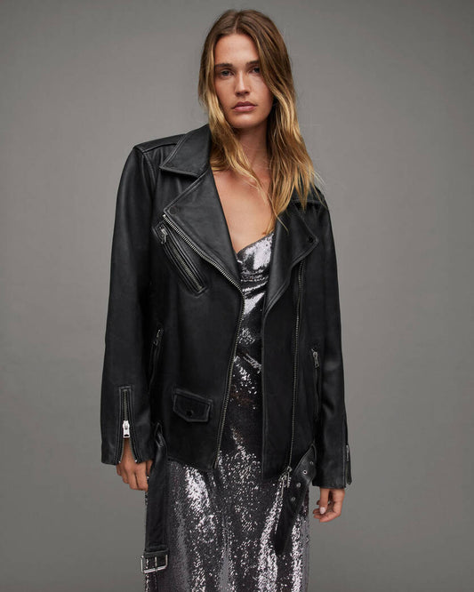 Billie Oversized Leather Biker Jacket All Saints