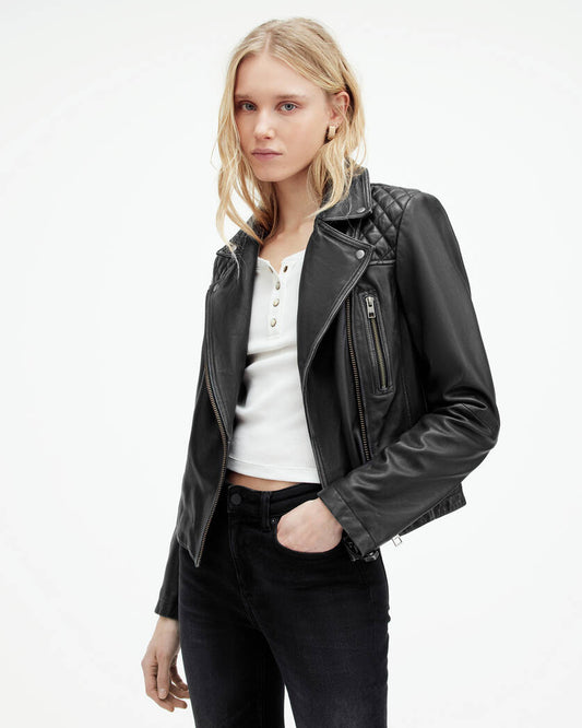 Cargo Distressed Leather Biker Jacket All Saints