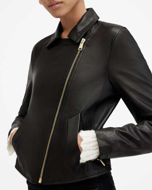 Vela Slim Fit Leather Biker Jacket All Saints