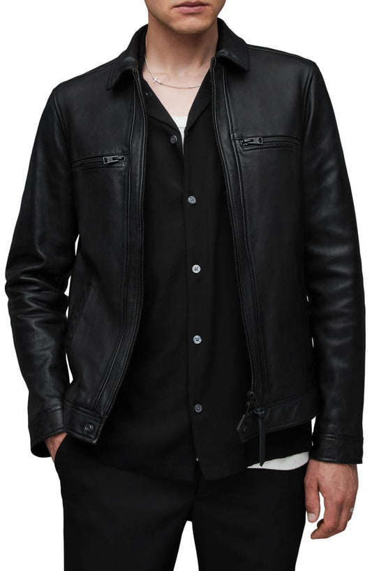 Luck Slim Fit Leather Jacket AllSaints