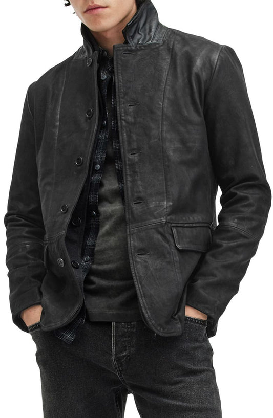 Survey Layered Leather Jacket AllSaints