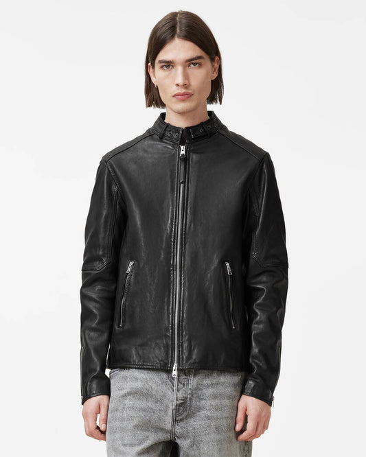 Cora Leather Snap Back Collar Jacket Allsaints