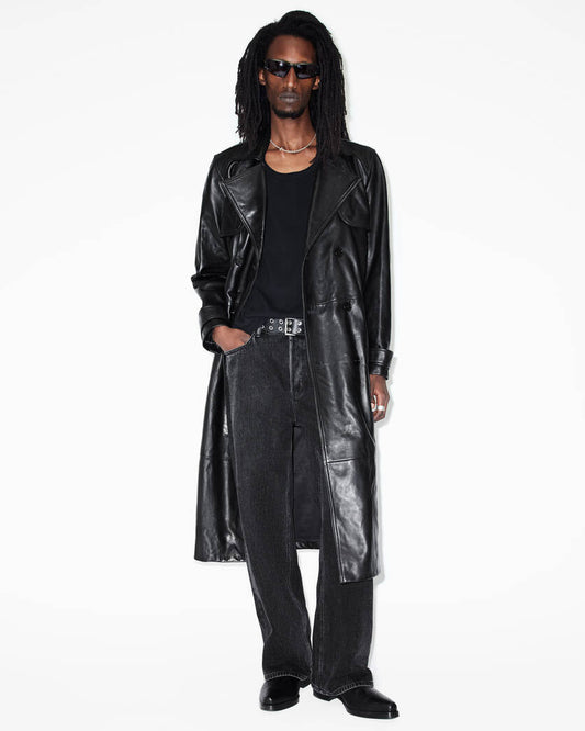 Neo Double Breasted Leather Trench Coat Allsaints