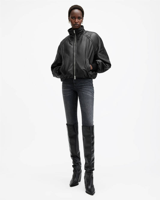 Rowan Funnel Neck Leather Bomber Jacket Allsaints