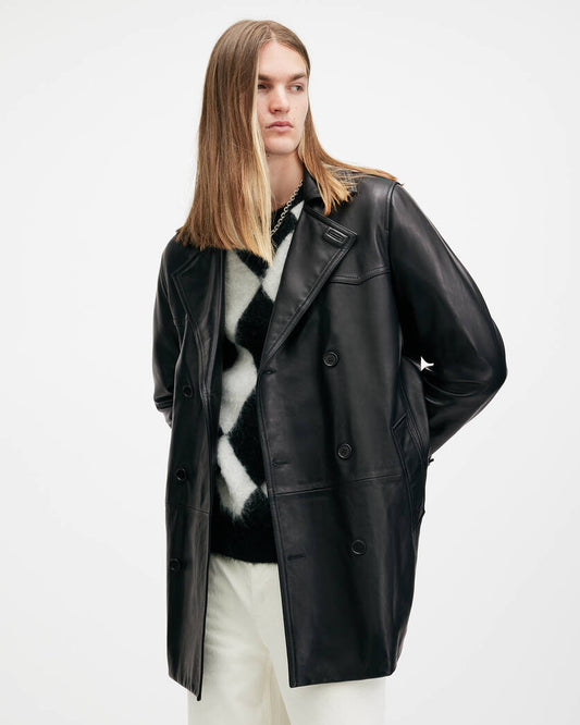 Kessler Double Breasted Leather Coat Allsaints