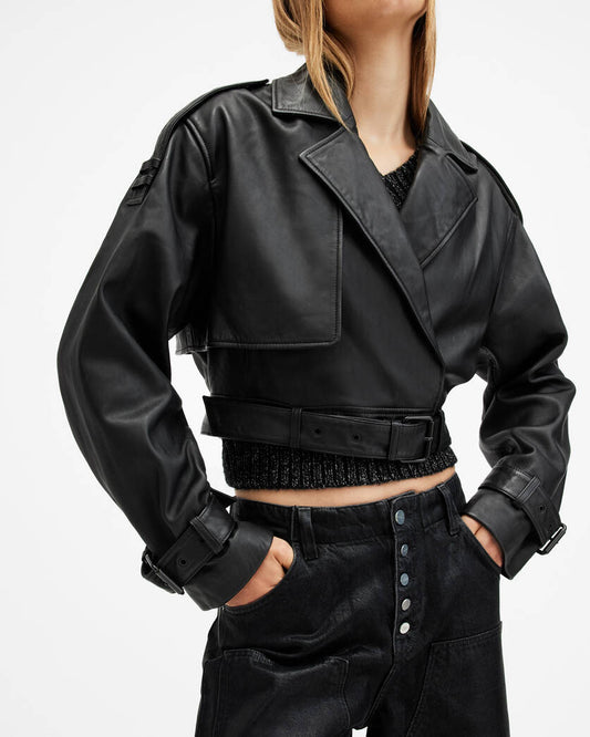 Ophelia Cropped Leather Jacket Allsaints