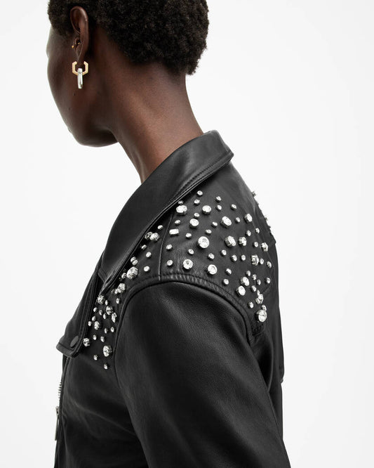 Billie Embellished Leather Biker Jacket Allsaints