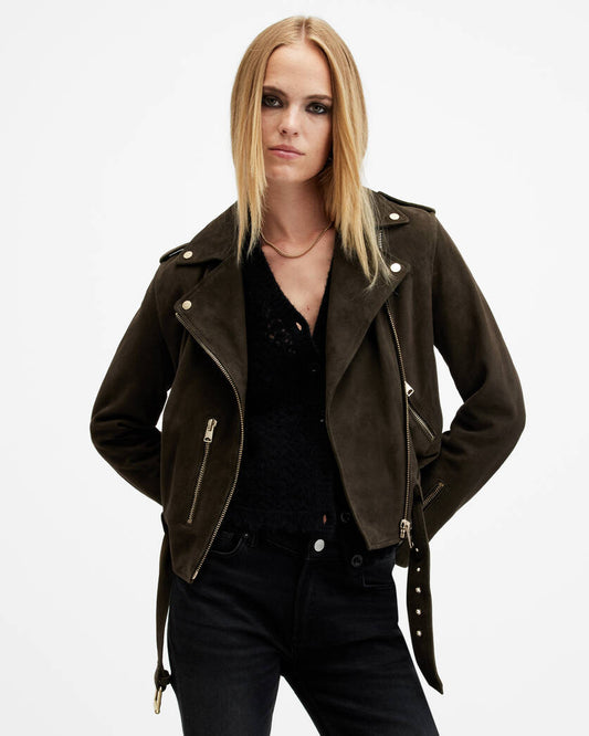 Balfern Belted Suede Biker Jacket Allsaints