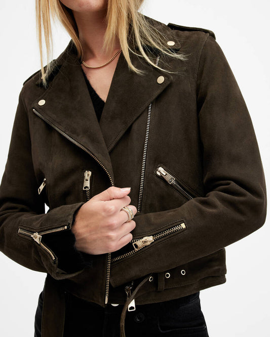 Balfern Belted Suede Biker Jacket Allsaints