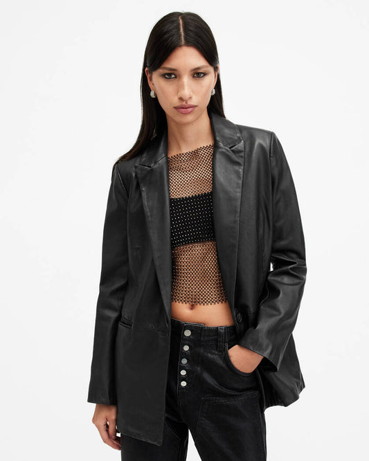 Deri Single Breasted Leather Blazer Allsaints