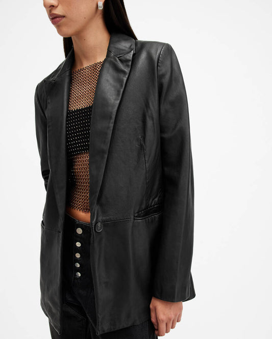 Deri Single Breasted Leather Blazer Allsaints