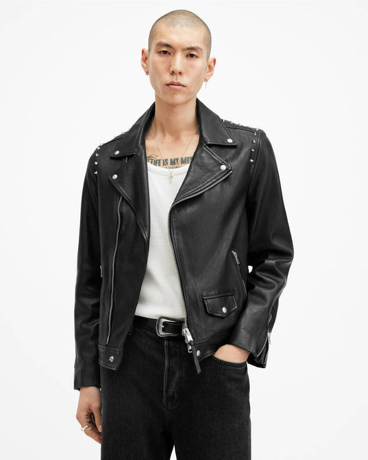 Crow Spike Studded Leather Jacket Allsaints