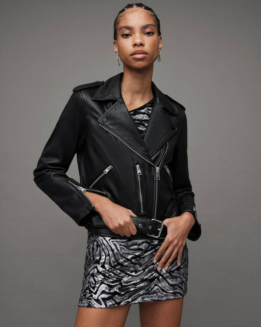 Balfern Belted Hem Leather Biker Jacket