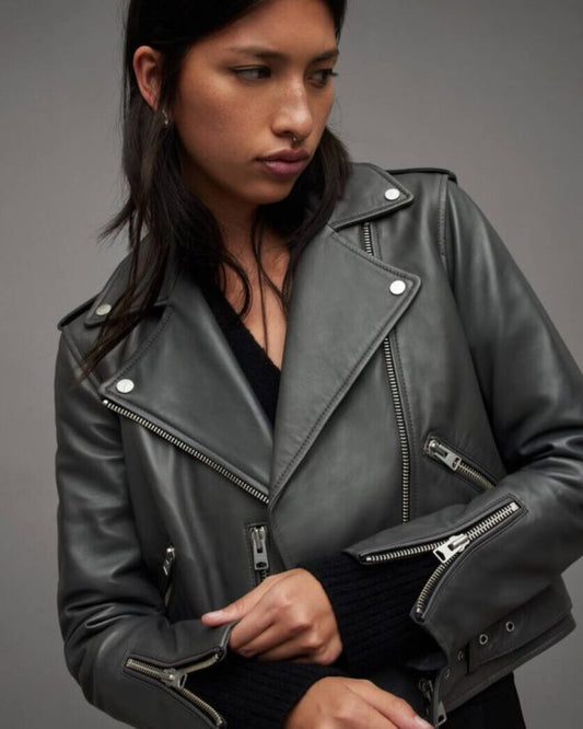 Balfern Belted Hem Leather Biker Jacket