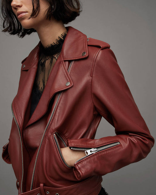 Balfern Belted Hem Leather Biker Jacket