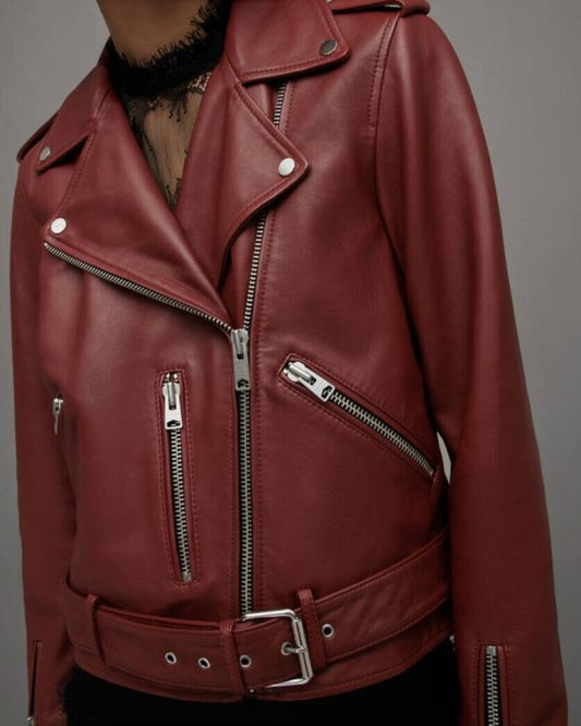 Balfern Belted Hem Leather Biker Jacket