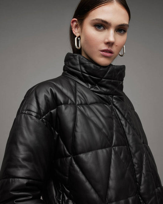 Bon Oversized Leather Puffer Coat