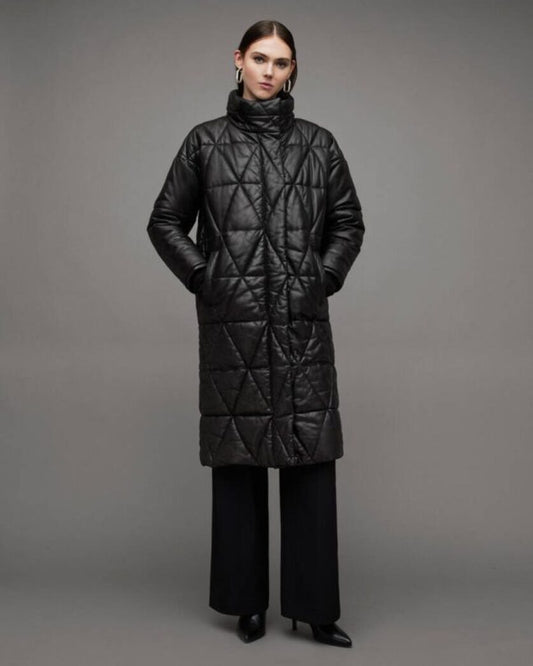 Bon Oversized Leather Puffer Coat